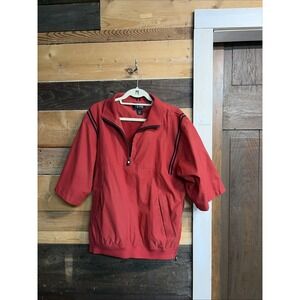 IZOD XFG short sleeve half-zip golf jacket red with black stripes Large